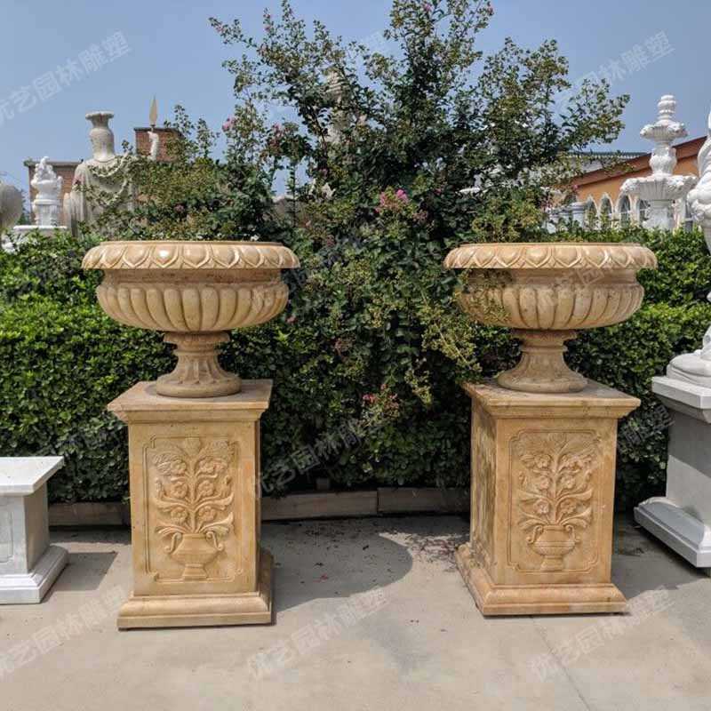 石雕景觀花盆，花園石材花缽